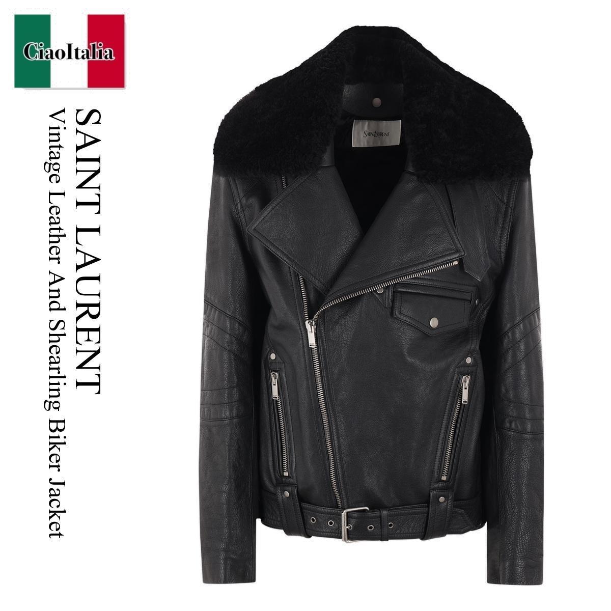 レザージャケット・コート Saint Laurent Vintage Leather And Shearling Biker Jacket