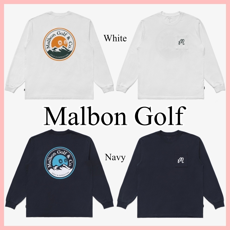 Malbon Golf Expedition Tシャツ 長袖 White Navy 送料込み