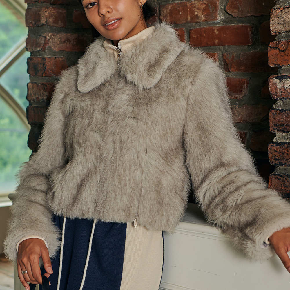 ジャケット [BITTER CELLS] Awe Crop Fur Jacket-Grey