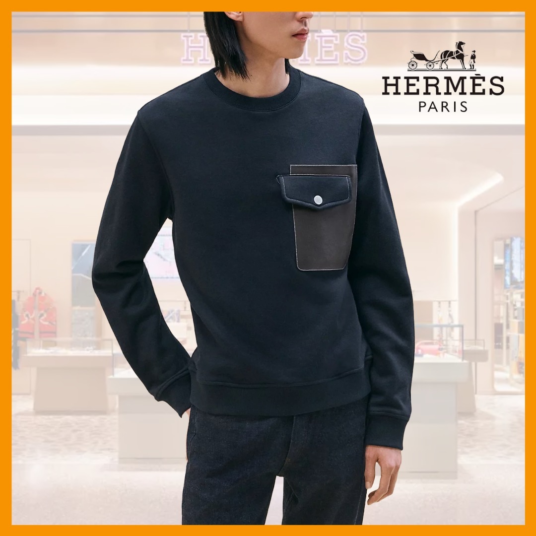 【おしゃれ♪】HERMES Sweat col rond empreintes sellier cuir