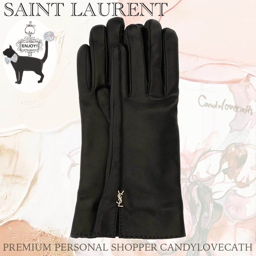 手袋 SAINT LAURENT Black Leather Cassandre Gloves