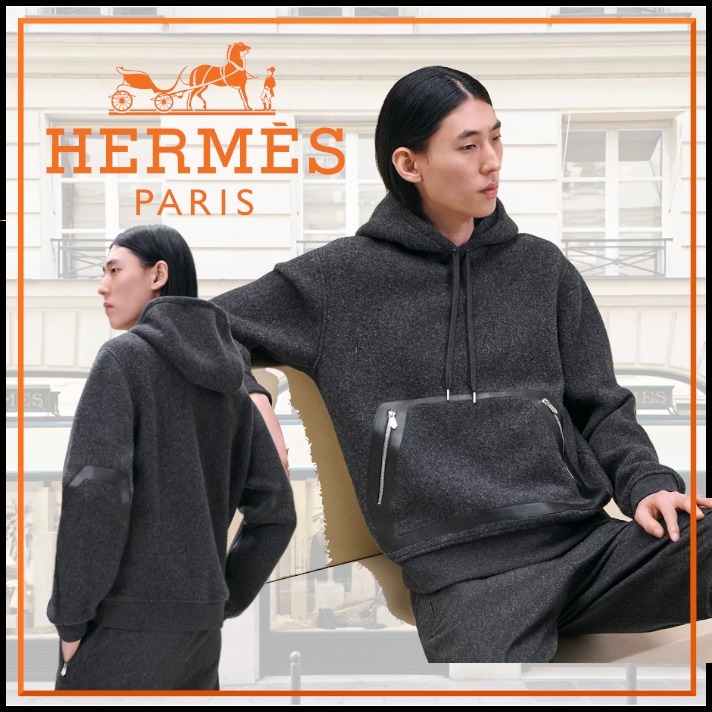 レザーディテールが最高に素敵Hermesフーデッド・パーカ テディ