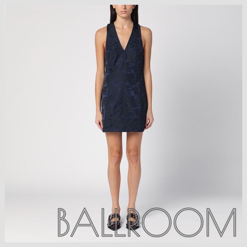 ワンピース GANNI NAVY BLUE MINI DRESS WITH KNOT DETAIL