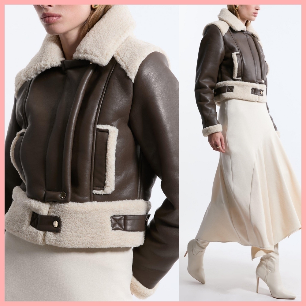 日本未入荷★Karen Millen ボア襟付きレザールックジャケット