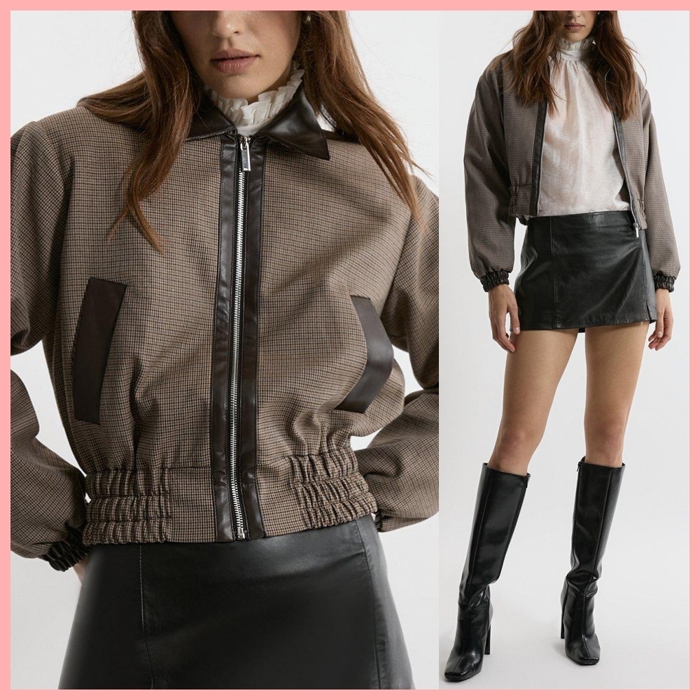 日本未入荷★Karen Millen チェックレザールックジャケット