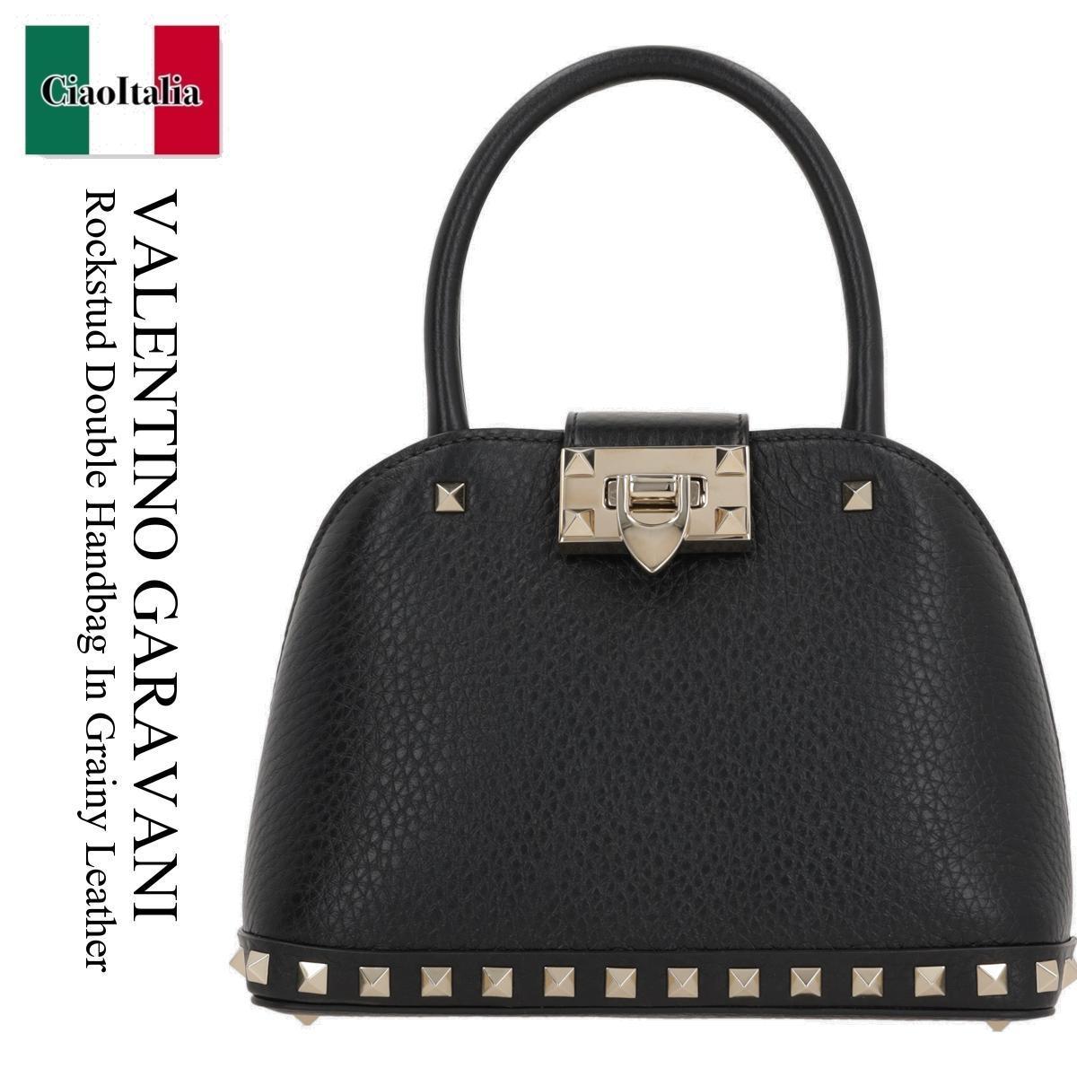ハンドバッグ Valentino Garavani Rockstud Double Handbag In Grainy Leather