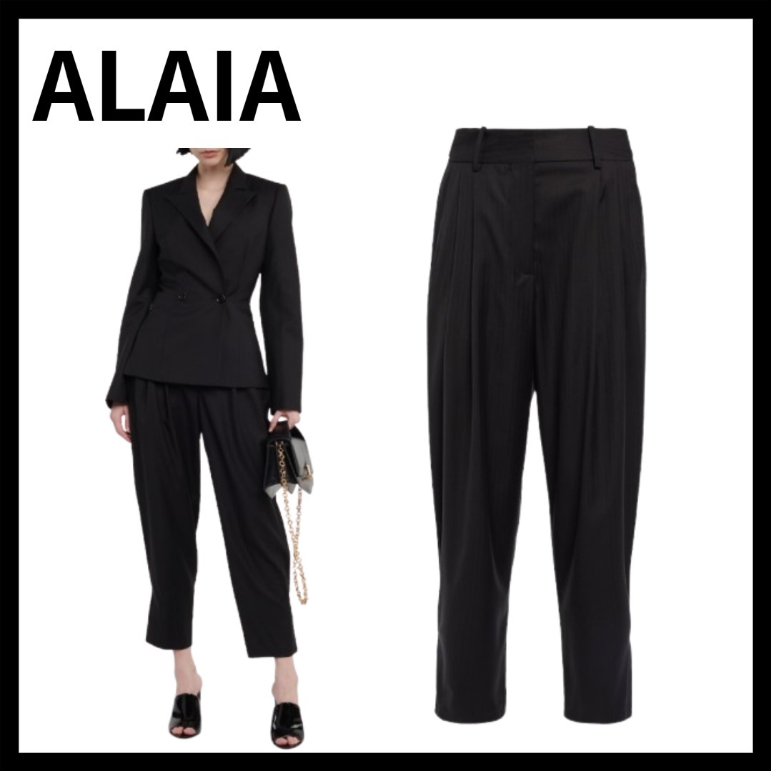 ALAIA アライア ヘリンボーン テーパード ウールパンツ