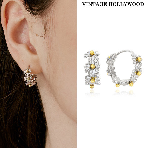 【VINTAGE HOLLYWOOD】Mini Daisy Garden Ring Earrings ピアス