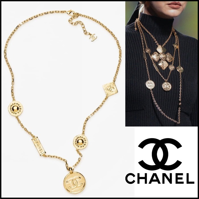 24K【CHANEL】重ね付けも☆輝くコインがお洒落 ロングネックレス