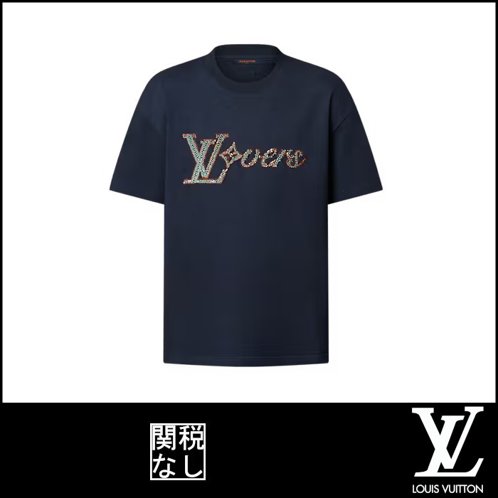 【ルイヴィトン】LVラバーズエンベリッシュド Tシャツ Men100％