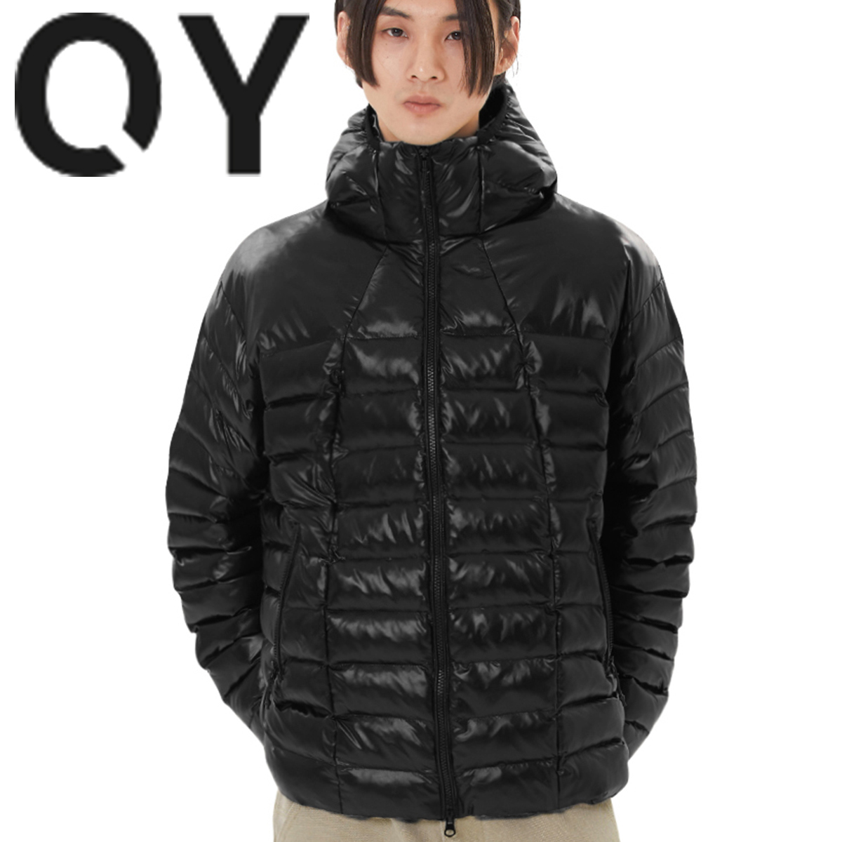 ★OY★CURVED ZIPPER LIGHTWEIGHT PUFFER JACKET - BLACK★人気