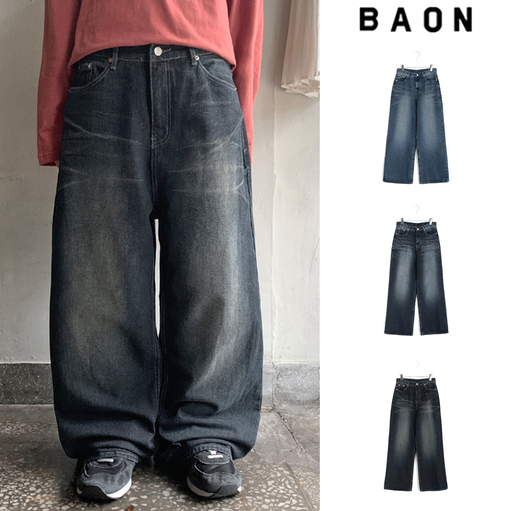 【BAON】Yuluo Crack Washing Wide Denim Pants
