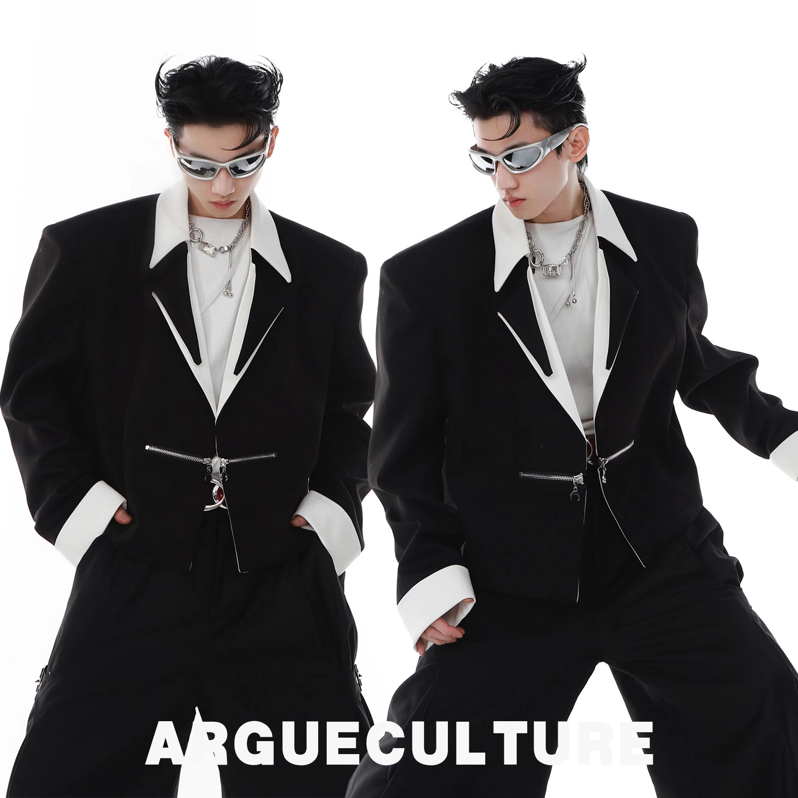 Argue Culture stylishテーラードジャケット メンズ 黒白切替