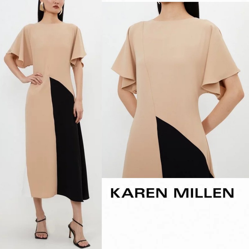 【KAREN MILLEN】テーラード カラーブロックパネル ミディドレス