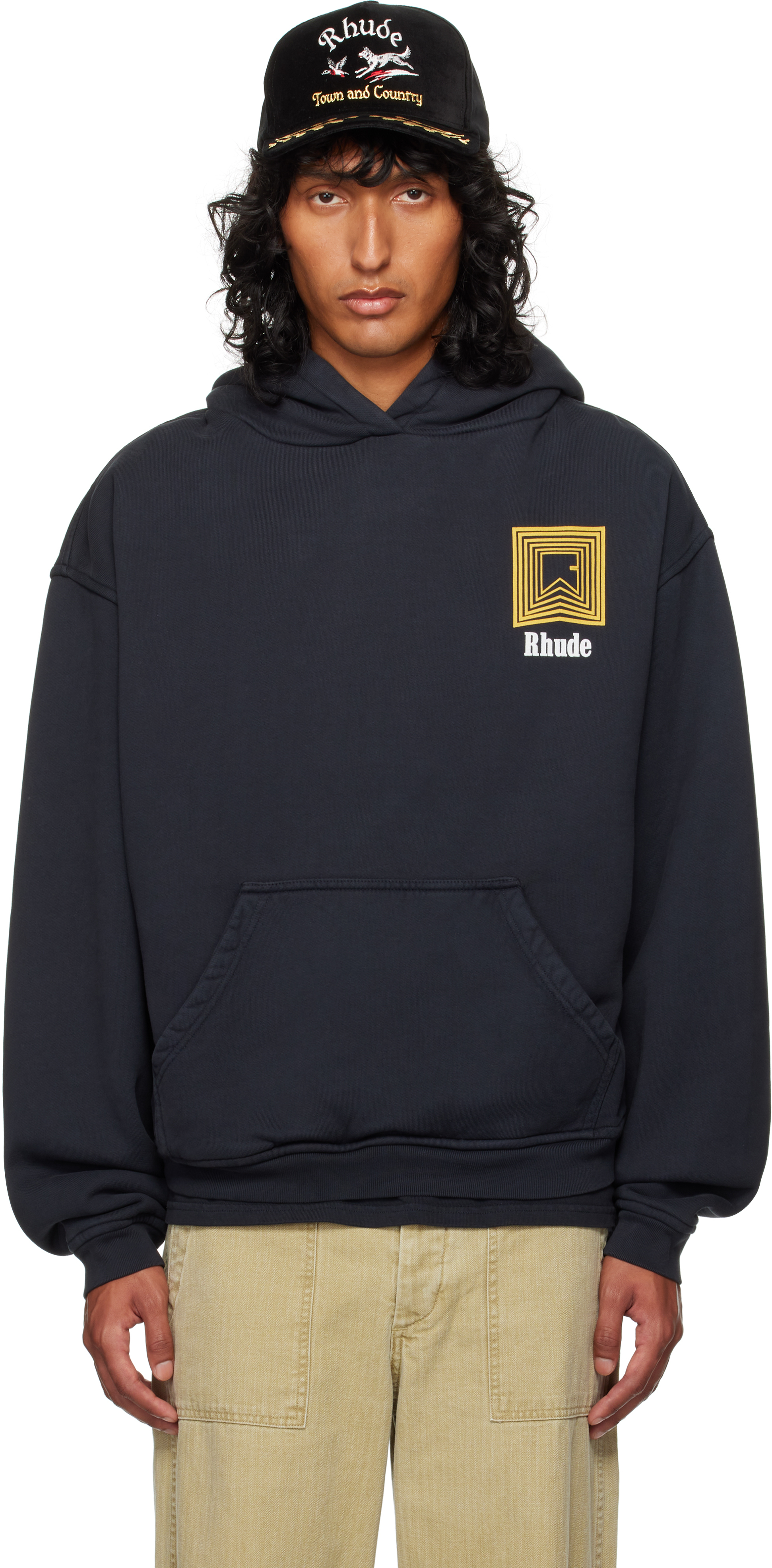 【関税込み】Rhude ブラック Chevron Logo Repeat フーディ