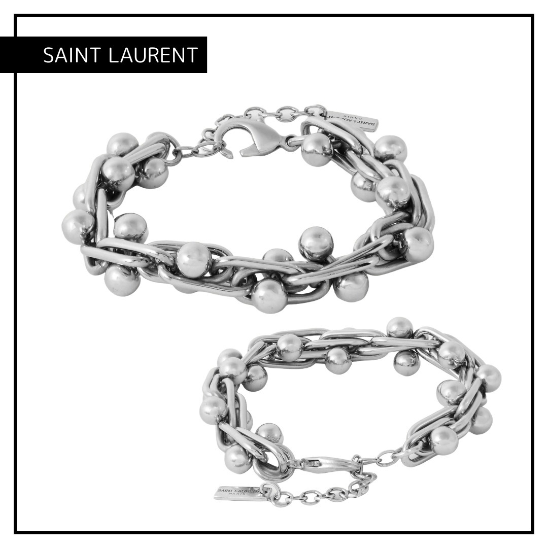 [SAINT LAURENT]シルバートーンのチェーンブレスレット SAINT LAURENT シルバートーン カーブチェーン ブレスレット