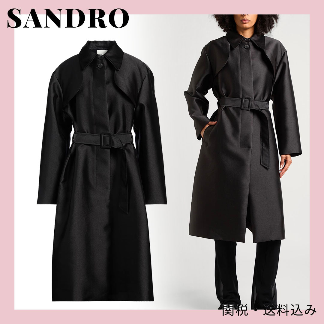トレンチコート【SANDRO】関税送料込み スリット入り サテン素材