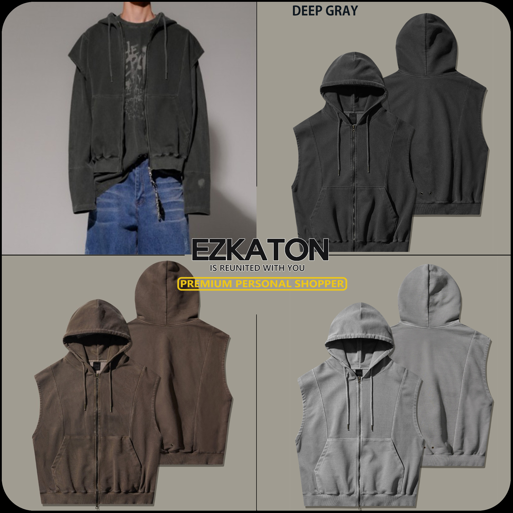 [ EZKATON ]★24FW★韓国人気★PUBLIC PIGMENT HOOD ZIP-UP VEST