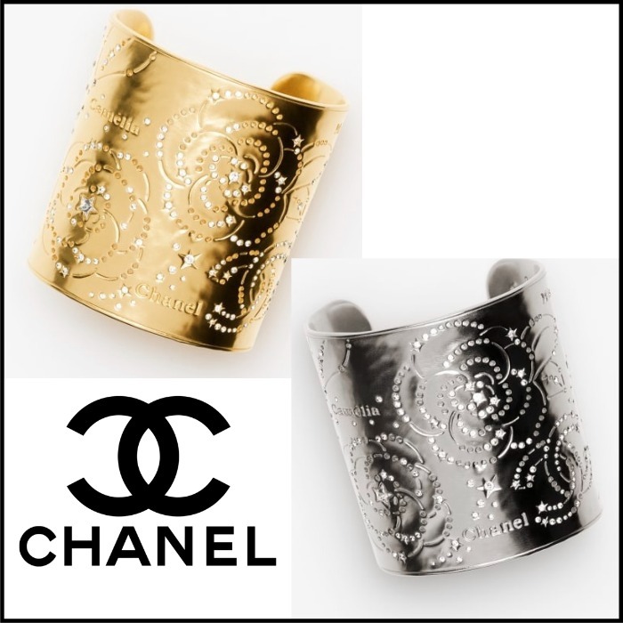 24K【CHANEL】カメリア柄★星型クリスタルがキラリ CC バングル