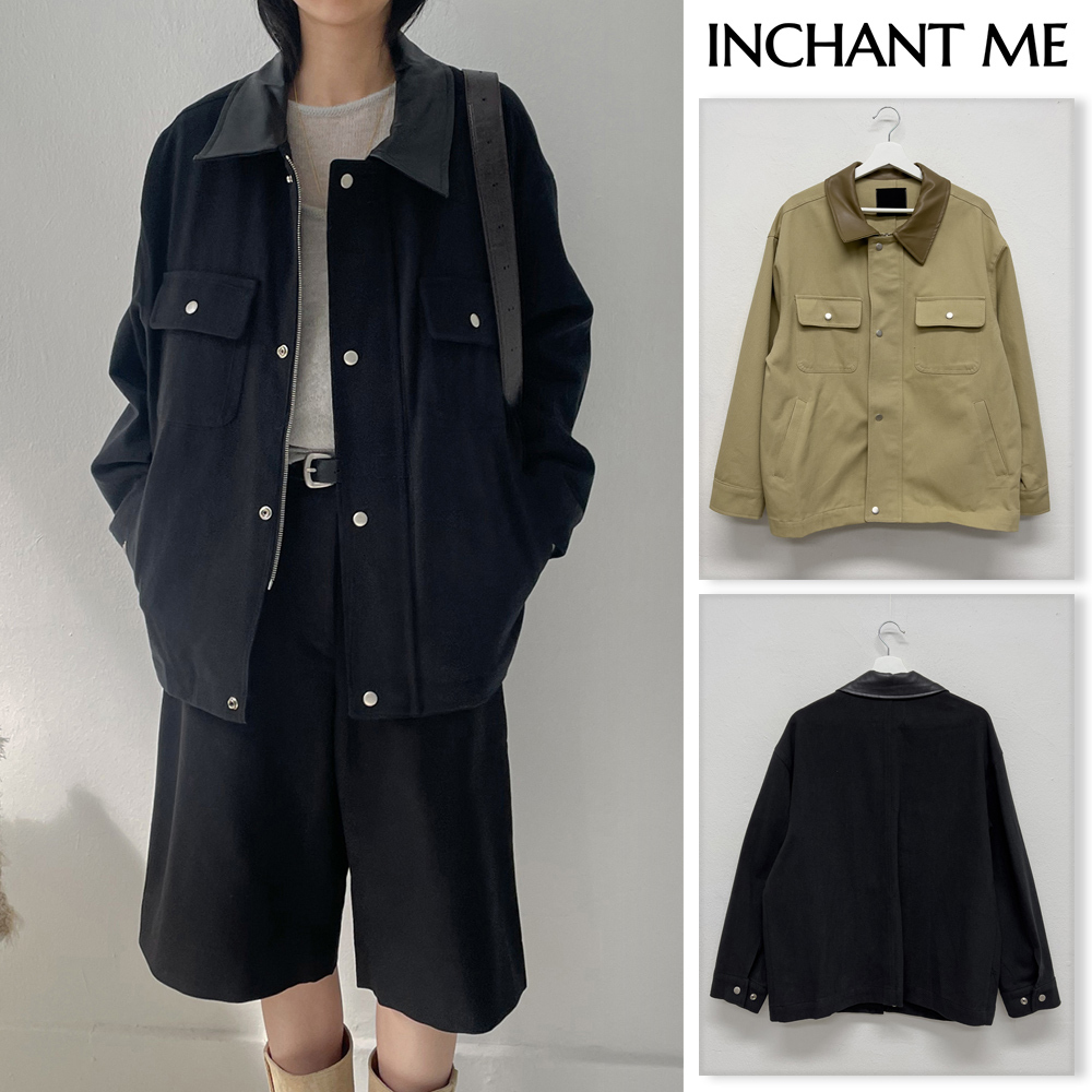 【INCHANT ME】Work Leather Loose Fit Cotton Jacket