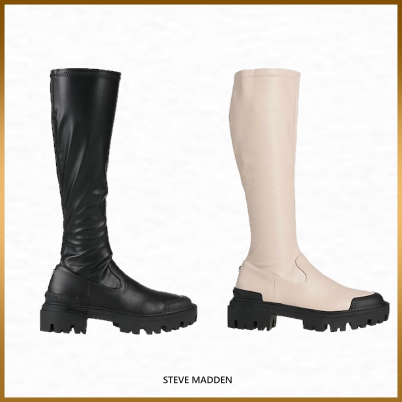 【STEVE MADDEN】ブーツ ロゴ 無地 チャンキーブーツ ファスナー