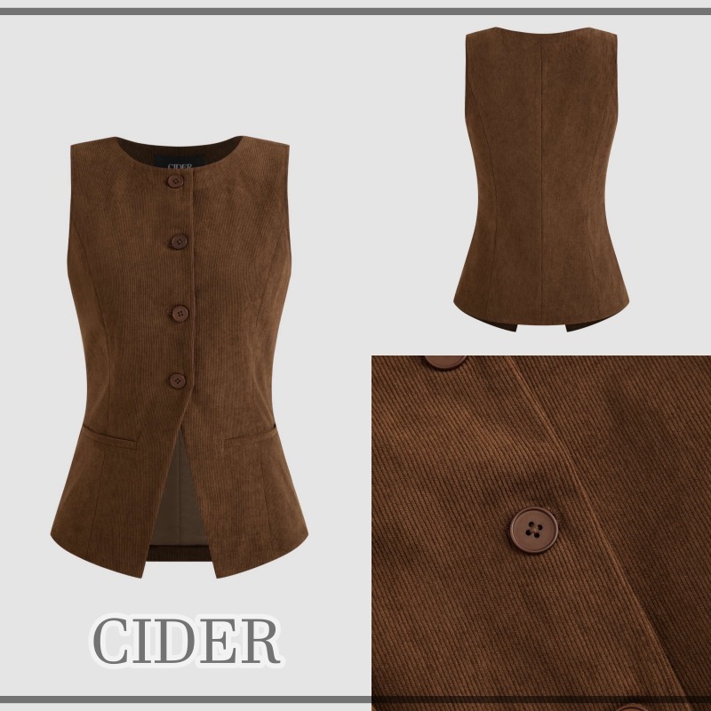 【CIDER】コーデュロイ ラウンドネック ブレザーベスト ※送関込