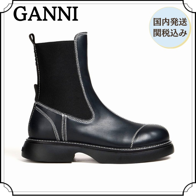 Ganni ガニー レザー チェルシーブーツ ブラック 38 箱無し GANNI チェルシーブーツ | ブラック | FARFETCH JP