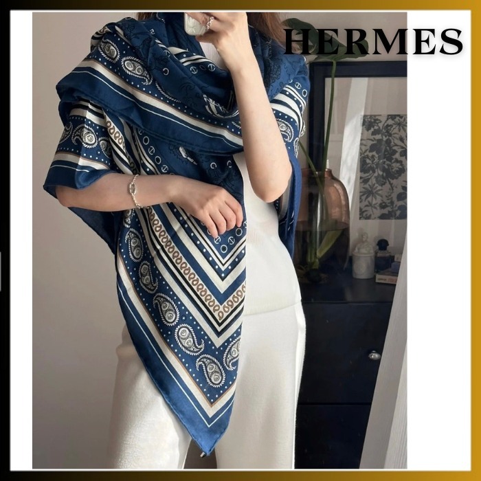 【Marine Clair】HERMES バンダナ カレ140 Tatouages Marins