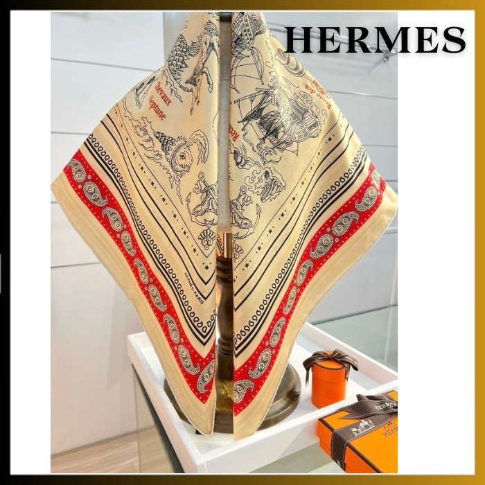 【Naturel&Rouge】HERMES バンダナ カレ140 Tatouages Marins