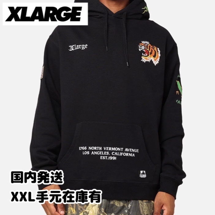 XLARGE North Vermont Dragon Hoodie 黒 裏起毛 フーディー