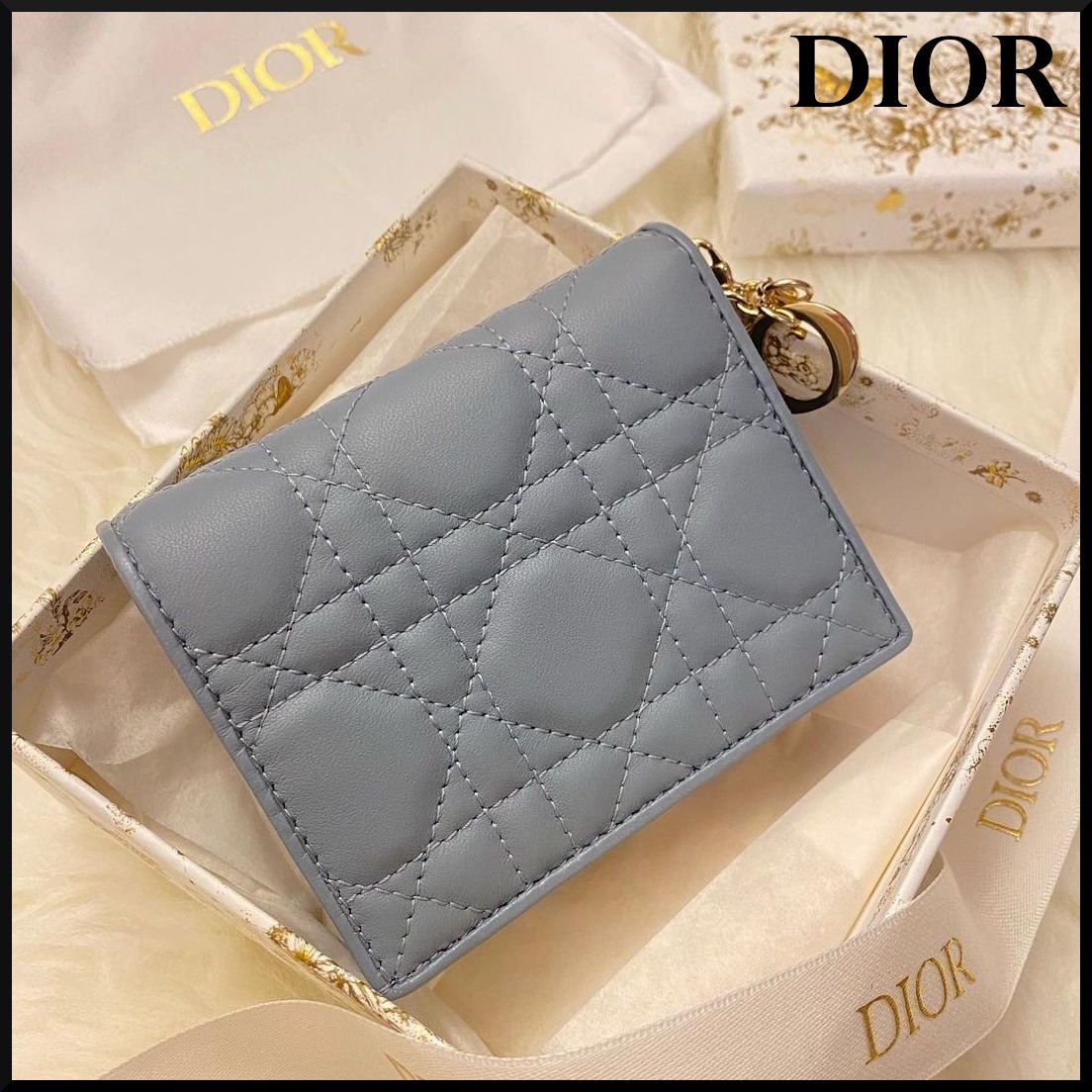 【国内配送/色使いがおしゃれ☆】DIOR LADY DIOR ミニウォレット