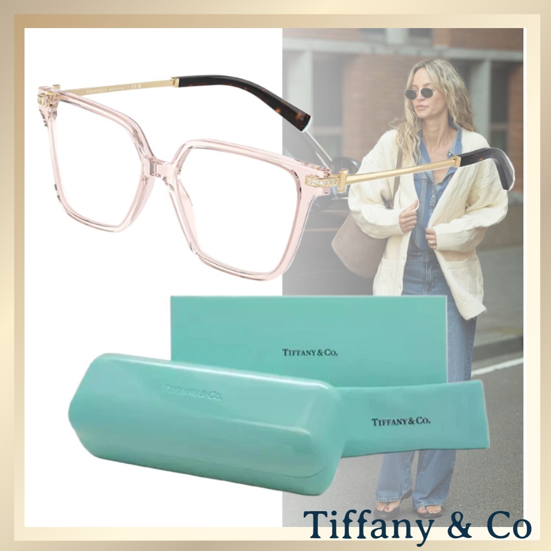 クリアピンクが 可愛い ≪Tiffany&Co≫ スクエア レンズ 眼鏡