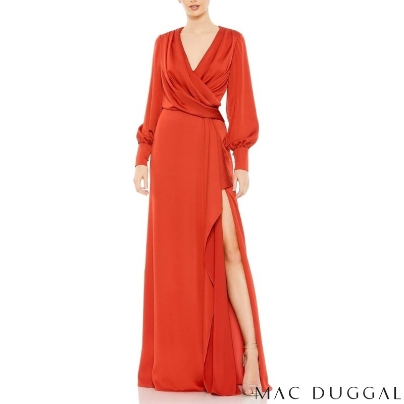 Mac duggal ゆるシルエットバルーン袖 Vネックロングドレス