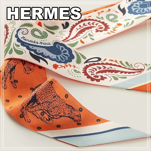 HERMES《チーター♪》ツイリー バンダナ クリーム
