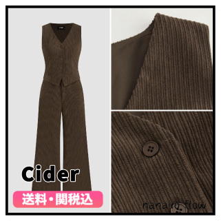 ★Cider★ Vネック コーデュロイ ワイドレッグ ジャンプスーツ