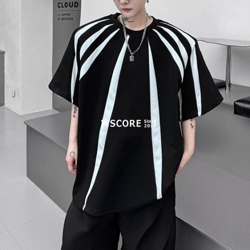 半袖Tシャツ メンズ コントラストカラーストライプ 2色
