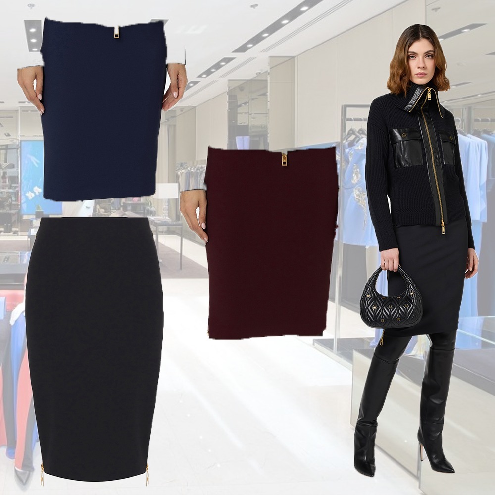 【24-25AW】ELISABETTA ジップ付き クレープ ミディスカート 3色