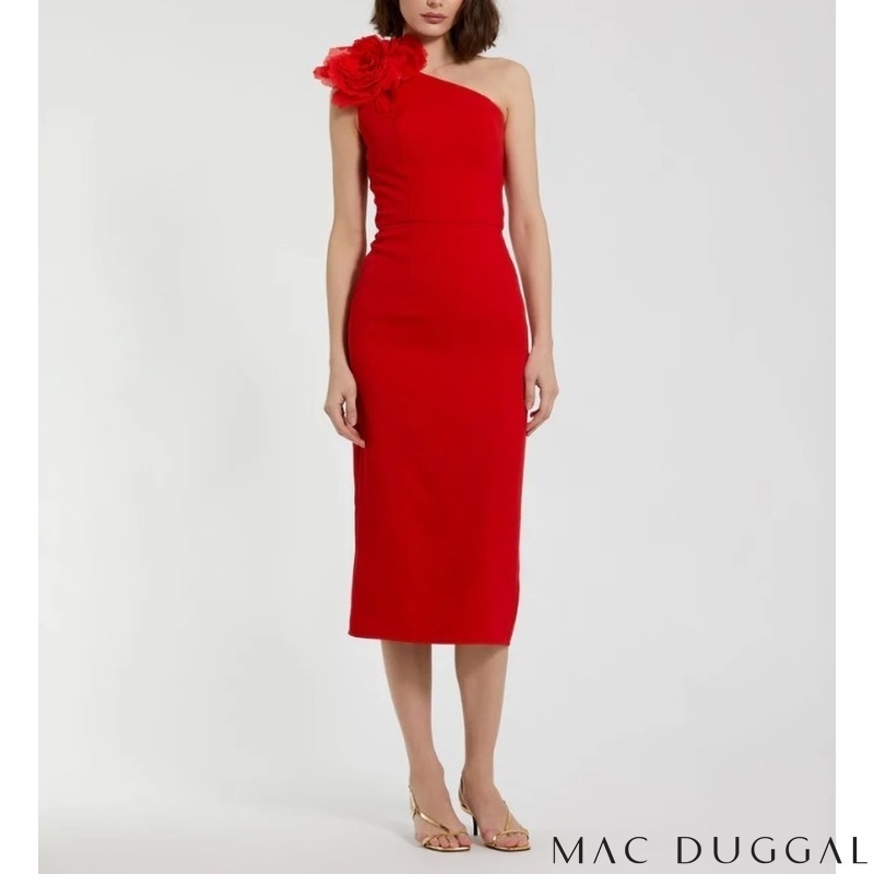 Mac duggal 最新作 ラッフルワンショルダーカクテルどれすレッド