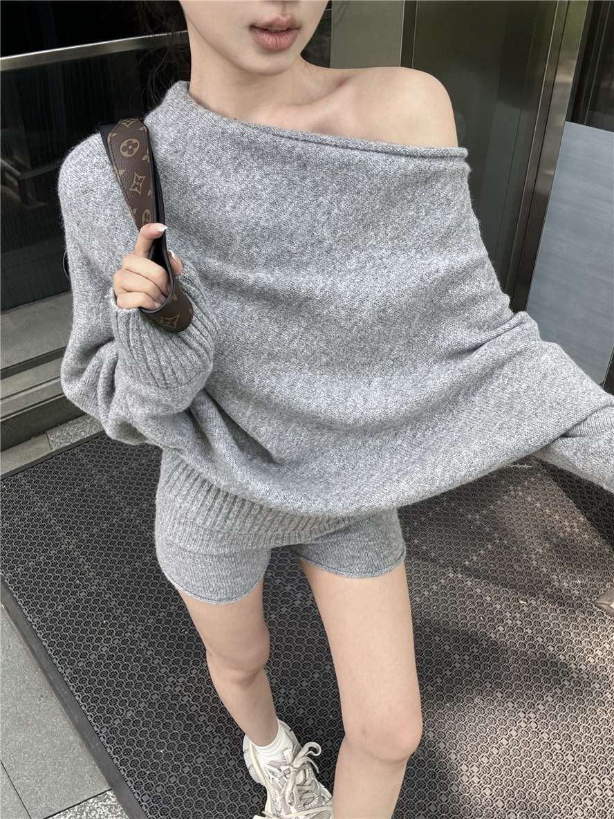 オフショルダー ショートパンツ ニット セットアップ 韓国 i265