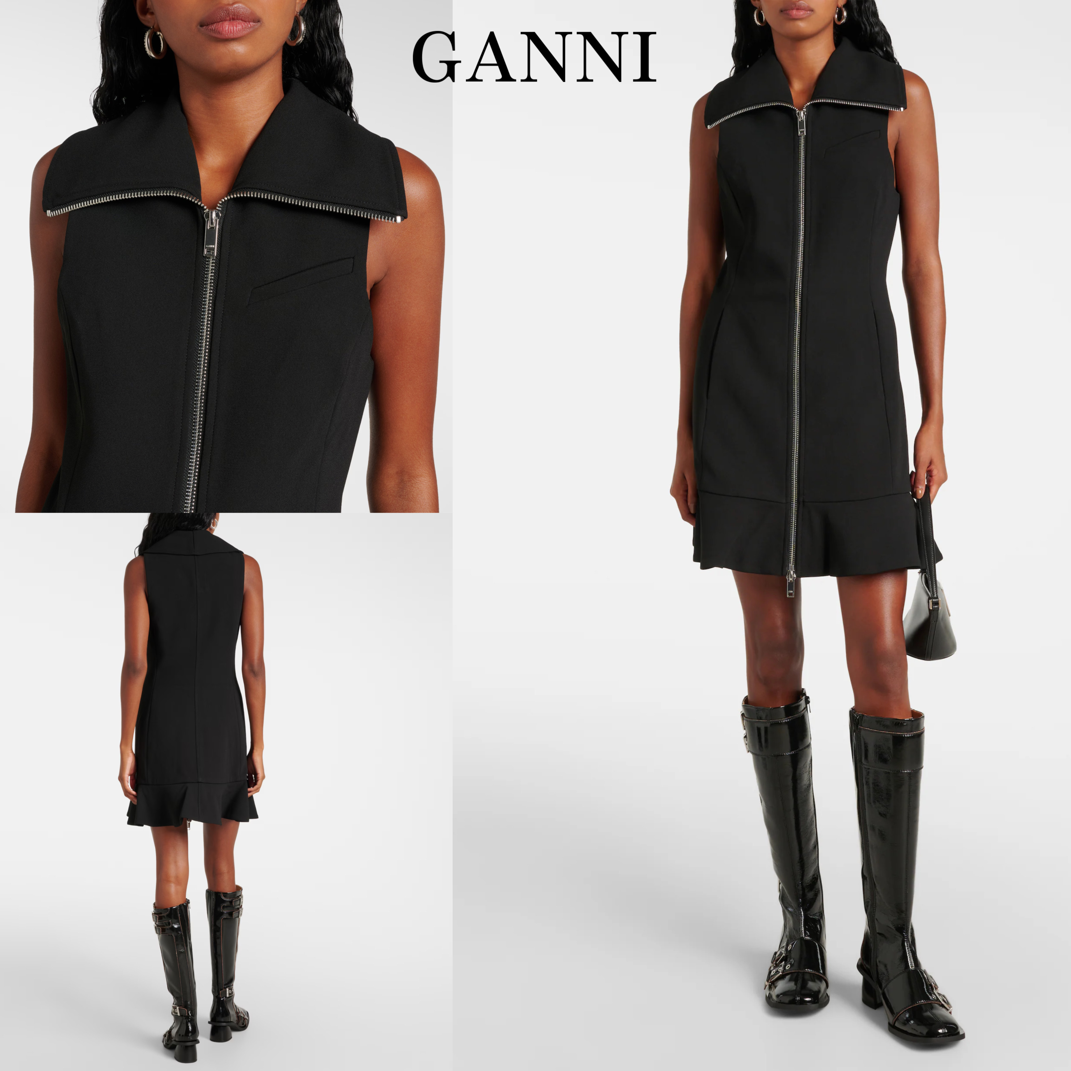 新作*GANNI* クレープミニドレス ワンピース ブラック