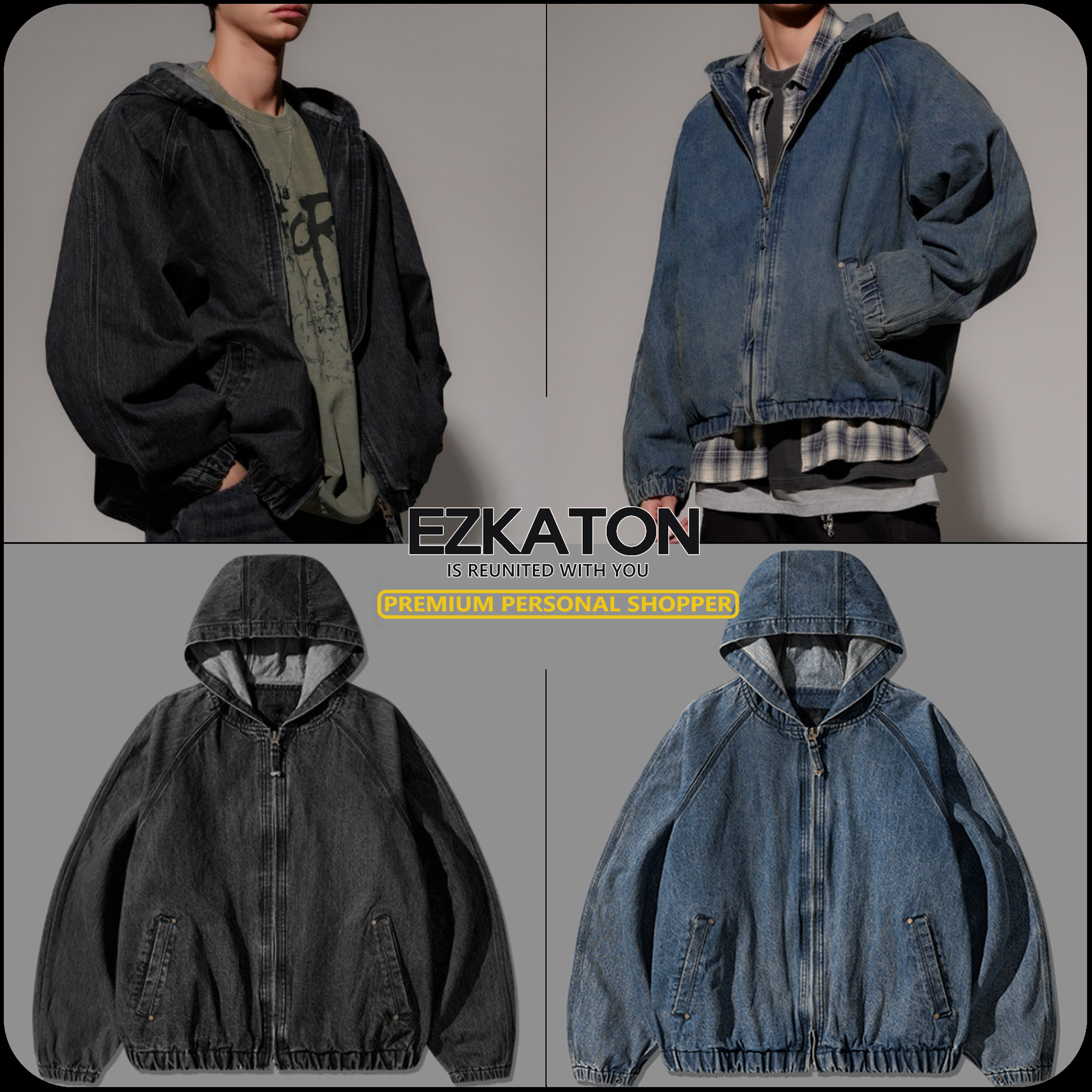 [ EZKATON ]★24FW★韓国人気★AGING HOOD DENIM JACKET
