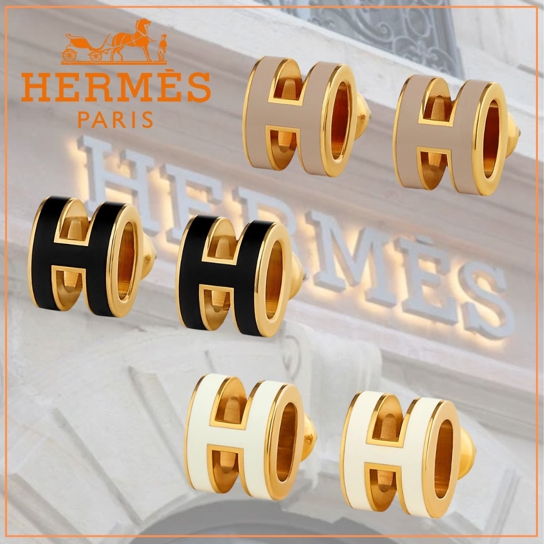 輝く耳元に♪【HERMES】ロゴがかわいい ミニポップH ピアス
