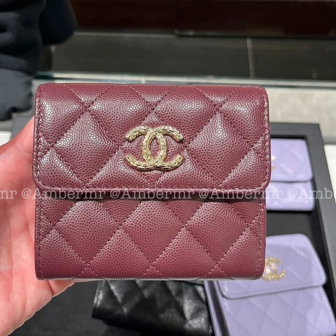 24K CHANEL CCロゴ 折り財布 コンパクトウォレット バーガンディ