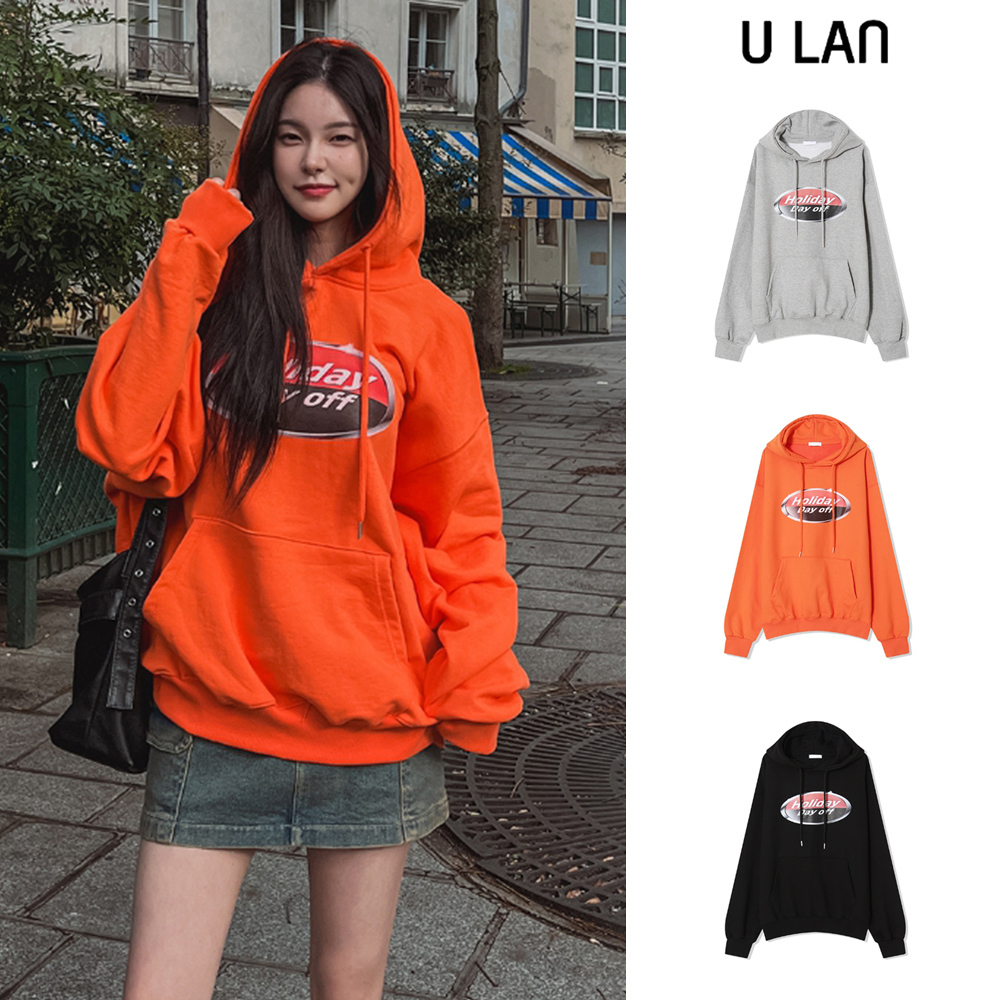 【U LAN】Dayoff Printed Over Hoodie