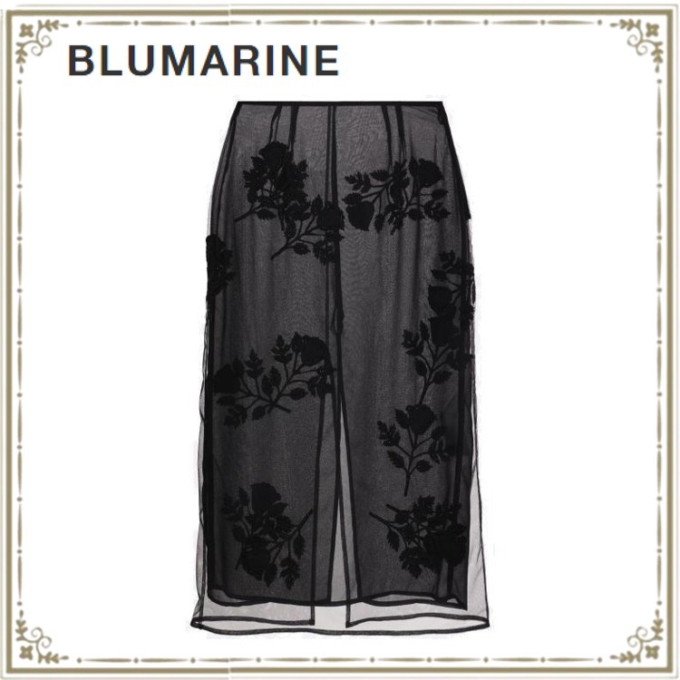 【送料 関税込】BLUMARINE フラワー刺繍入り ミディスカート