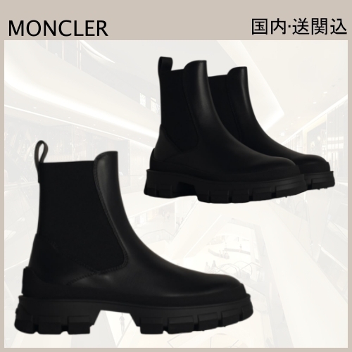 MONCLER 'HEVEA' BLACK LEATHER LOULACING ショートブーツ