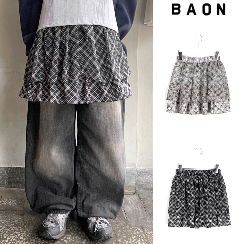 【BAON】Nada Banding Check Tiered Mini Skirt