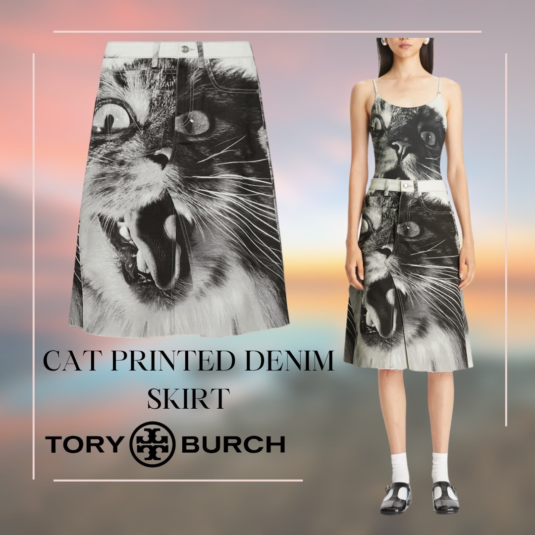 キャット猫！送料&関税込★Tory Burch★CAT PRINTED DENIM SKIRT