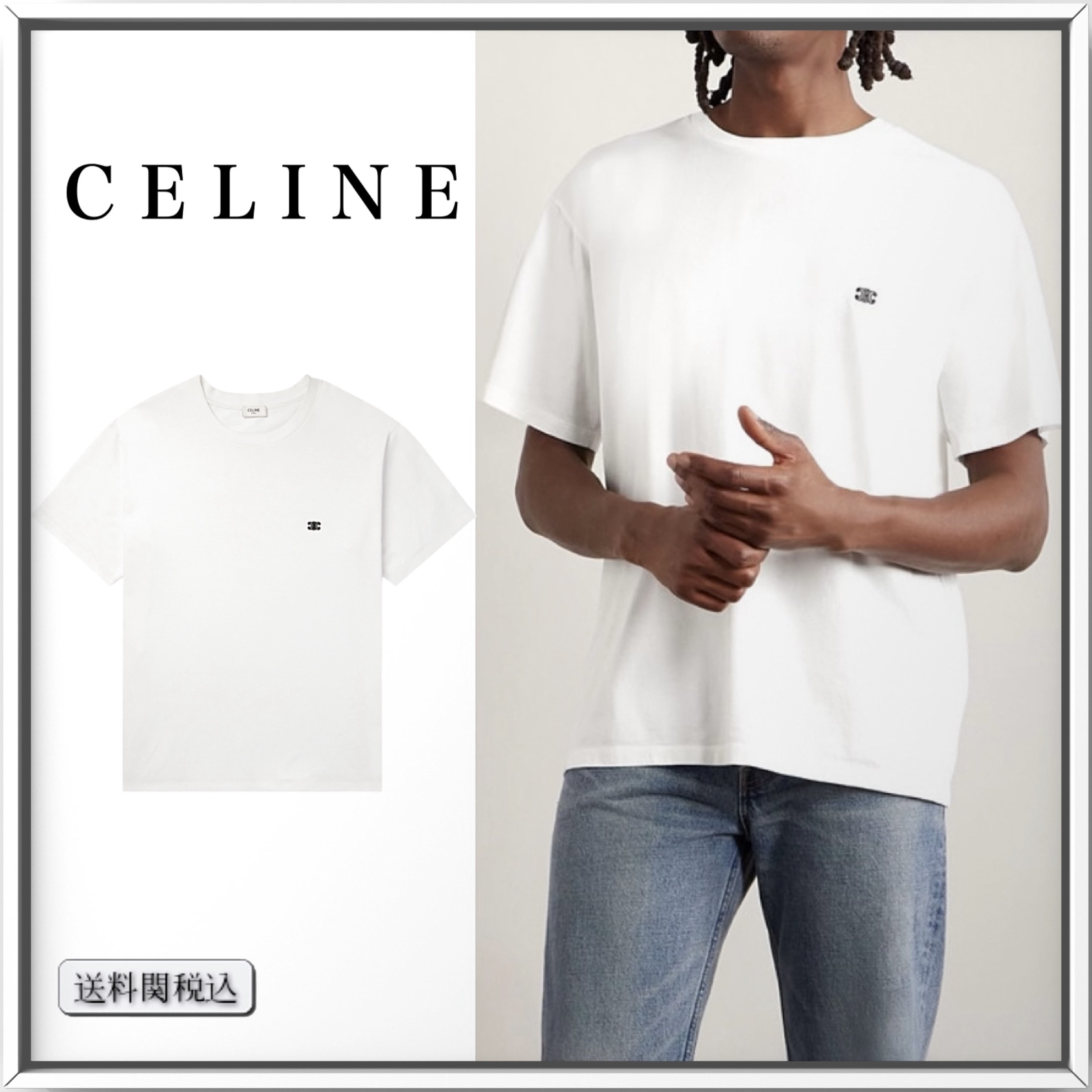 CELINE ロゴ エンブロイダリー コットン Tシャツ 人気