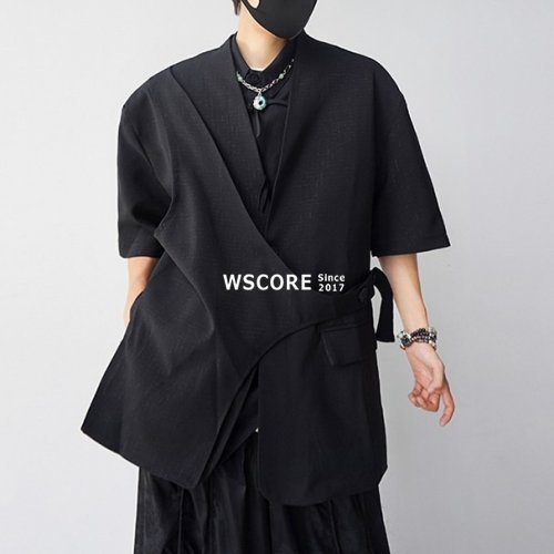 半袖ジャケット メンズ フェイクツーピース ダブルブレスト